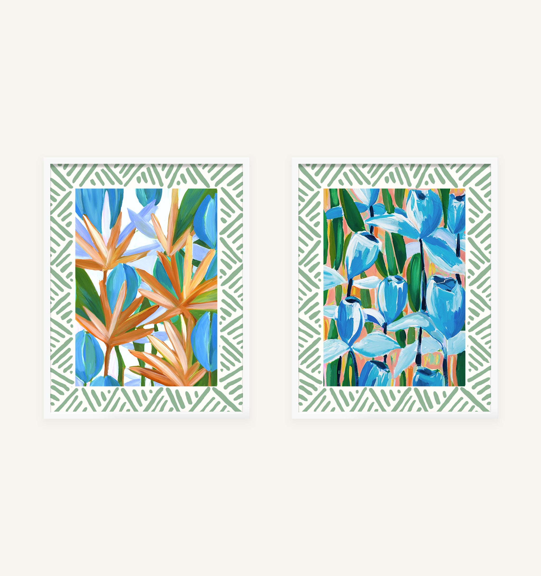 Blue Floral Set, Green Bamboo