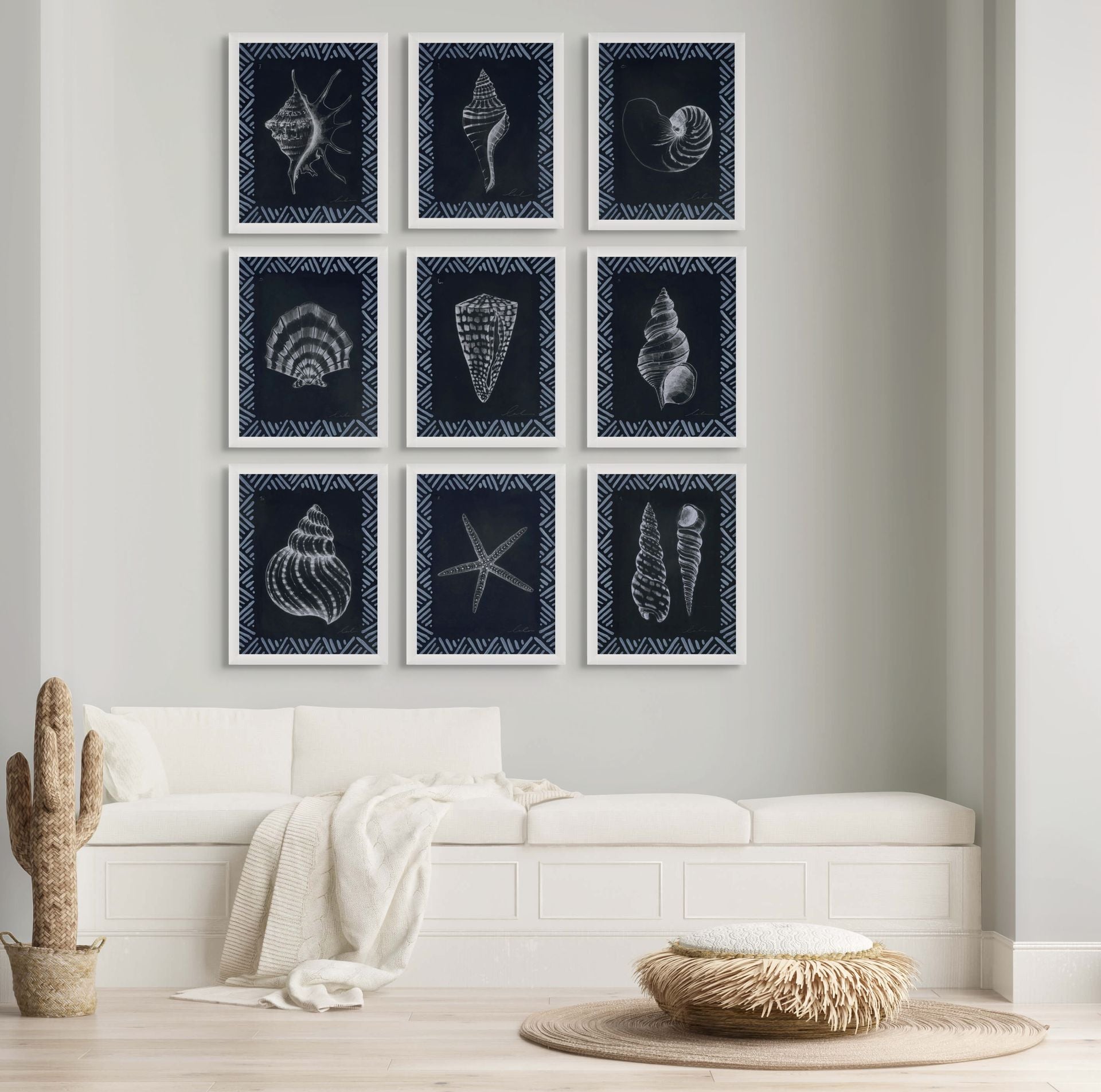 Pencil Shell Drawing, Navy - Gallery Wall